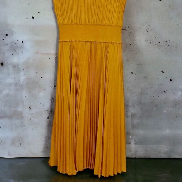 Nanette Lepore Pleated Midi Dress Mock Neck Sleeveless Fit & Flare - Picture 8 of 10